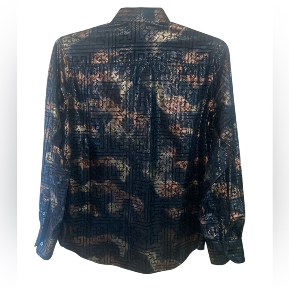 Platini black/bronze foiled Metallic button down shirt. Size medium GUC - Picture 2 of 10